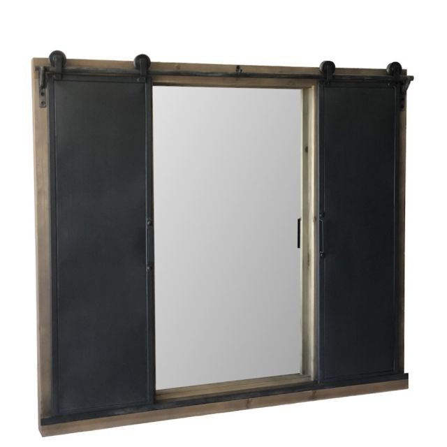 L'Originale Deco - Miroir Fenêtre Porte sur Roulettes Volets sur Roulettes Coulissante 100 cm x 90 cm - Miroirs style industriel