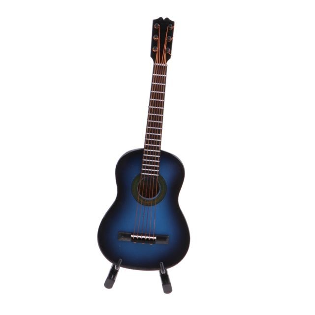 marque generique - instrument de musique fait main maison de poupée modèle de guitare en bois 1/8 échelle bleu marque generique  - Mini-poupées