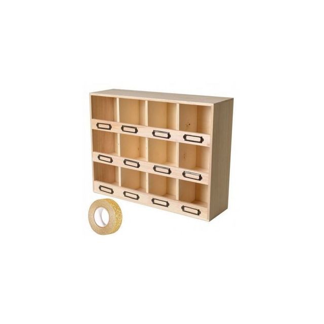 marque generique - Casier de rangement bois 12 cases + masking tape doré à paillettes 5 m offert - Décorations de Noël marque generique