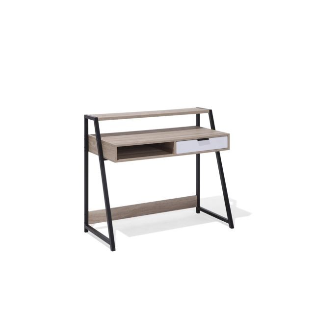 Beliani - Beliani Bureau 100 x 50 cm avec tiroir CALVIN - marron clair - Mobilier de bureau Noyer aluminium