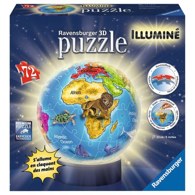 Animaux Ravensburger Puzzle 3D Globe Illuminé - 72 pièces  - 121847