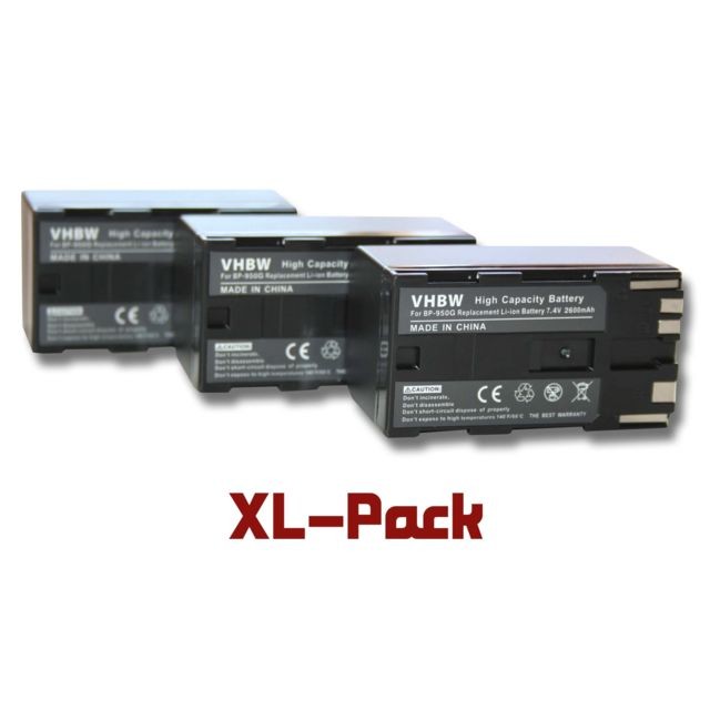 Vhbw - 3 x batterie Li-Ion 2600mAh (7.4 V) pour Canon EOS C300, XF105, XL2, XM2, XH G1, etc., remplace la batterie type BP-950G, BP-925, BP-955, BP-975. Vhbw  - Accessoire Photo et Vidéo