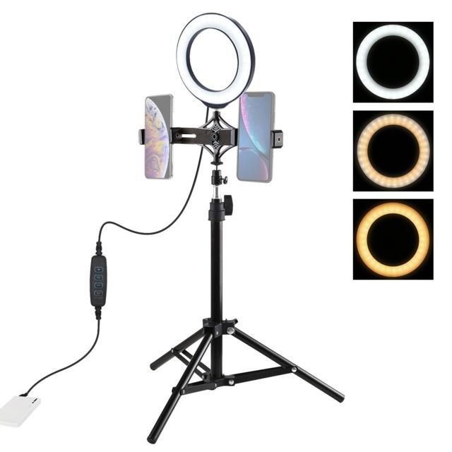 Wewoo - Support de trépied 70cm + de diffusion en direct avec deux supports de téléphone + 6,2 pouces 16cm anneau LED vlogging vidéo kits de lumière Wewoo - Wewoo
