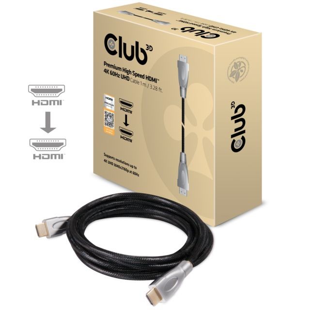 Club 3D - CLUB3D Premium High Speed HDMI™ 2.0 4K60Hz UHD Cable 1 m/ 3.28 ft Certified Club 3D  - Câble HDMI