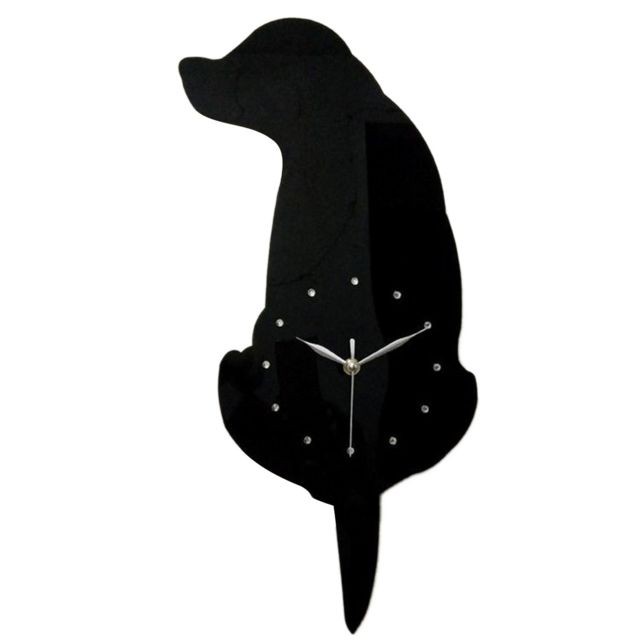 marque generique - 3d queue wagging chat chien mur horloge silence horloge chambre décoration chien noir 02 marque generique  - Horloges, pendules