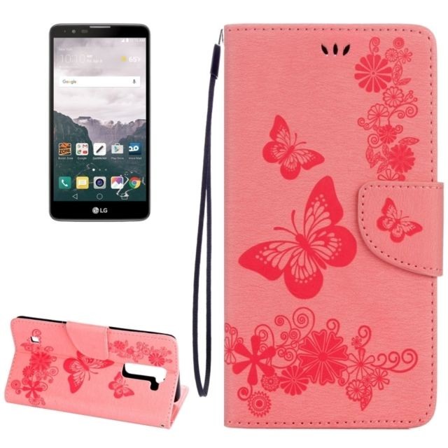 Wewoo - Housse Étui rose pour LG Stylo 2 / LS775 Papillons Gaufrage Horizontal en cuir Flip avec support et Slots de cartes Portefeuille & Longe Wewoo  - Etui cuir lg