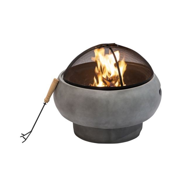 Peaktop - Braséro chauffage d'extérieur en béton 53 cm à bois avec grille à charbon BBQ couvercle de protection tisonnier Peaktop HR17501AB - Barbecues charbon de bois