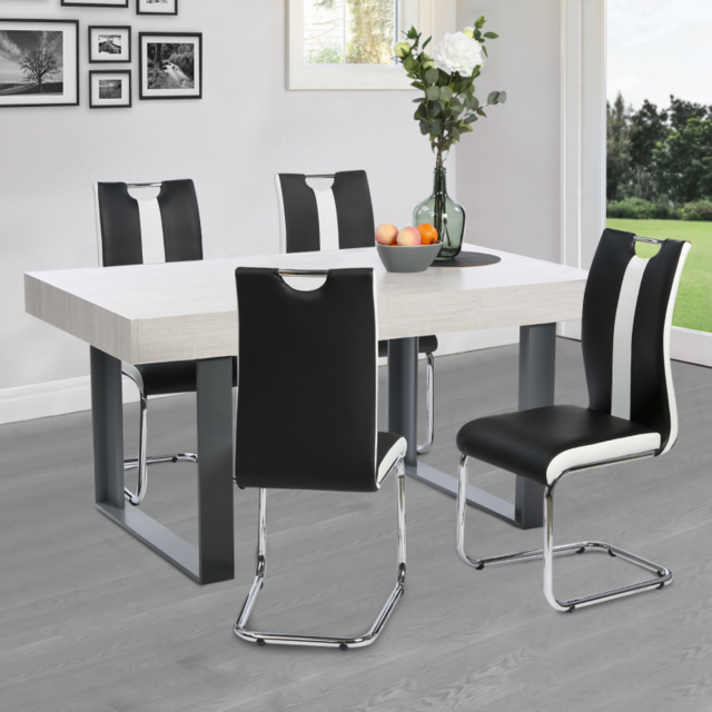 Idmarket - Lot de 4 chaises PIA noires et blanches pour salle à manger - Idmarket