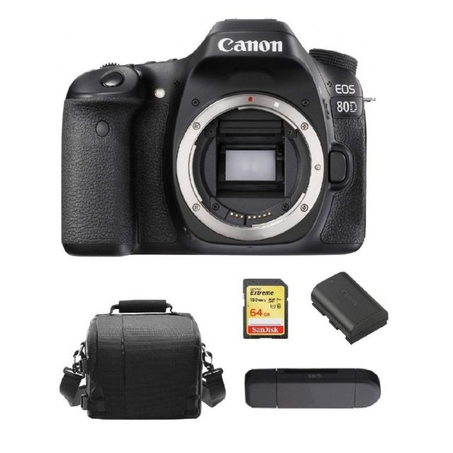 Canon - CANON EOS 80D Body + 64GB SD card + camera Bag + LP-E6N Battery + Memory Card Reader Canon  - Canon eos 80d