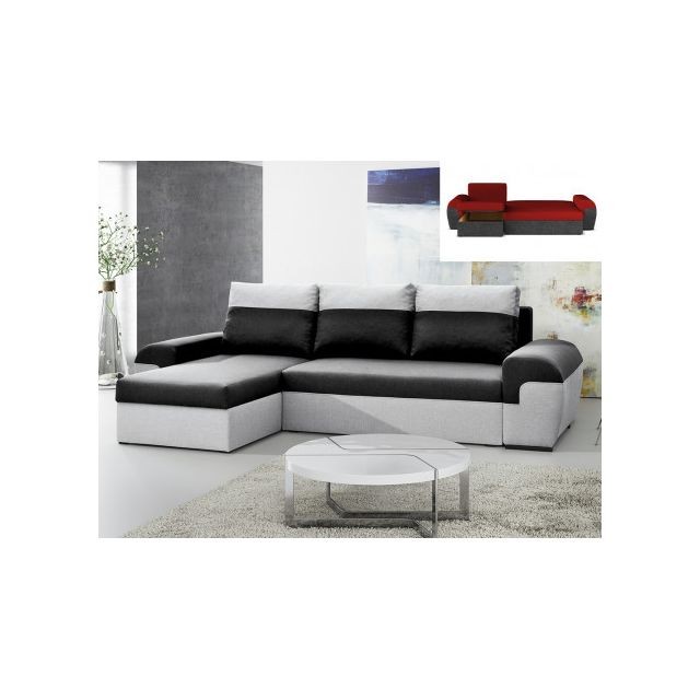 Vente-Unique - Canapé d'angle réversible et convertible en tissu GABY - Bicolore noir et gris clair Vente-Unique   - Canapés Noir