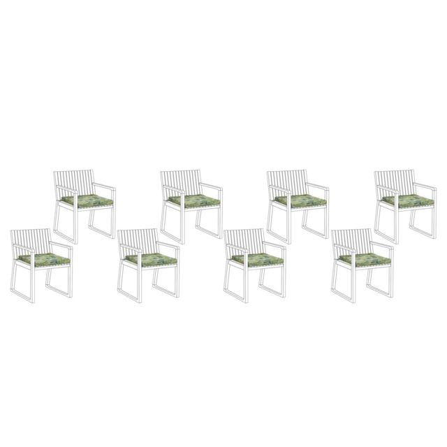 Beliani - Lot de 8 coussins au motif feuilles vertes et beiges pour chaises SASSARI Beliani  - Décoration d'extérieur