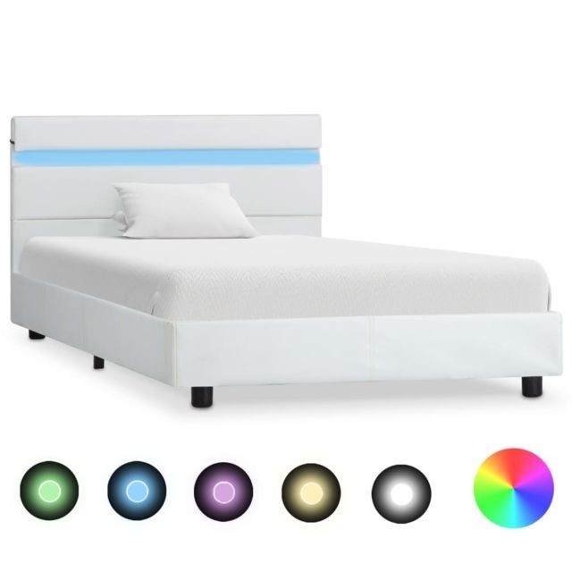 Vidaxl - vidaXL Cadre de lit avec LED Blanc Similicuir 90 x 200 cm - Cadres de lit