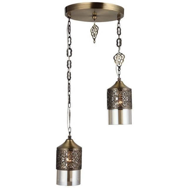 Homemania - HOMEMANIA Lampe à Suspension Mihrimah - Lustre - Lustre de plafond - Cuivre en Métal, Verre, 25 x 25 x 72 cm, 2 x E14, 40 W Homemania  - Suspension cuivre