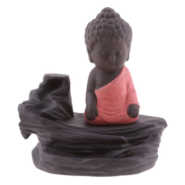 marque generique Petite statue de tathagata méditation bouddha brûleur d'encens cône encensoir rouge