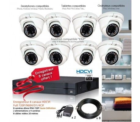 Caméra de surveillance connectée Dahua Kit de vidéo surveillance HD avec 8 dômes 720P Capacité du disque dur - Disque dur de 500 Go