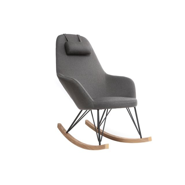Miliboo - Rocking chair en tissu gris foncé avec pieds métal et frêne JHENE Miliboo  - Rocking Chairs Fauteuils