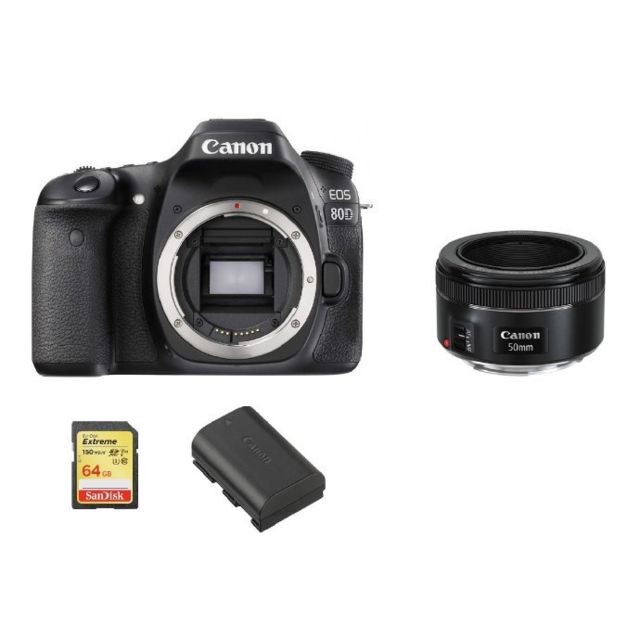Canon - CANON EOS 80D + EF 50mm F1.8 STM + 64GB SD card + LP-E6N Battery - Reflex Numérique