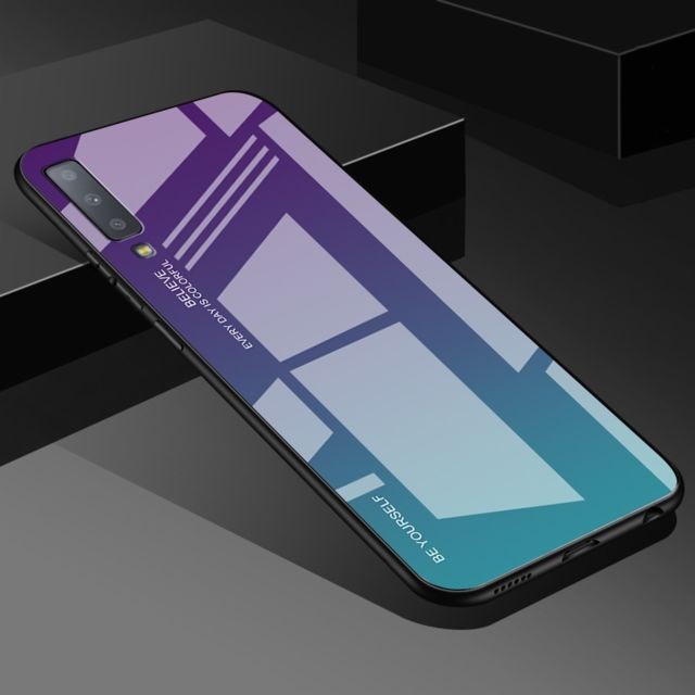 marque generique - Coque en TPU verre de couleur dégradé hybride violet/bleu pour votre Samsung Galaxy A7 (2018) marque generique  - Coque Galaxy S6 Coque, étui smartphone