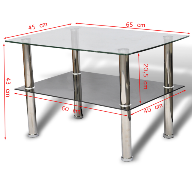 Tables d'appoint Table basse de salon design verre noir blanc 2 plateaux 65 x 45 cm 0902029