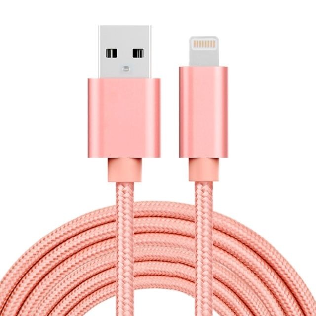 Wewoo - Câble or rose pour iPhone X / 8 & 8 Plus / 7 & 7 Plus / 6 & 6s & 6 Plus & 6s Plus / iPad Tête de métal de style tissé de 3m 3A Lightning 8 broches vers le de données / chargeur d'USB, - Câble Lightning Wewoo