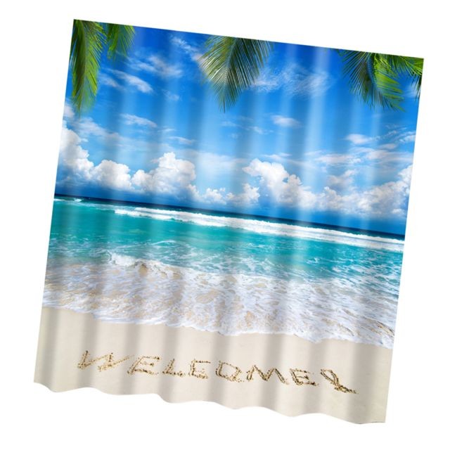 marque generique Rideau de douche en polyester avec set de crochets décoration de salle de bains bord de mer