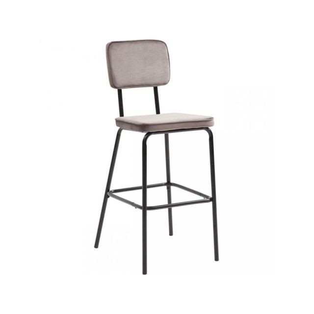 Mes - Lot de 2 chaises de bar 45x54x110 cm en velours taupe et métal noir Mes  - Tabouret bar taupe