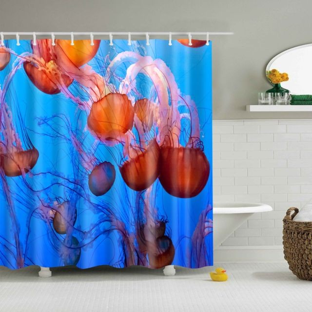 Meubles de salle de bain marque generique Extra longue baignoire rideau de douche avec 12 crochets set suspendu drapeaux méduses