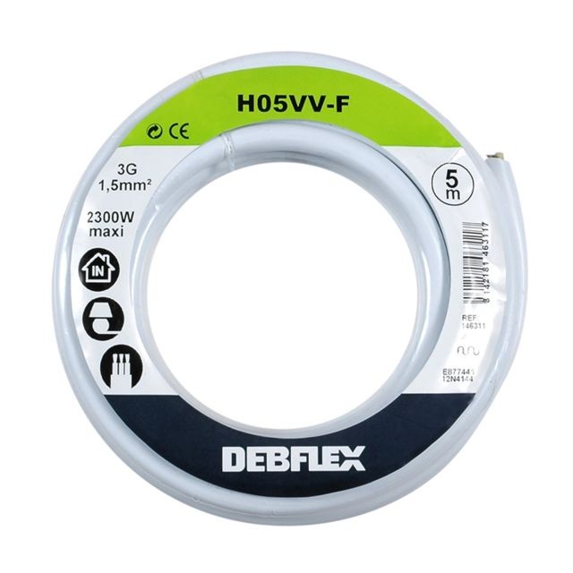 Debflex - BOBINOT H05VV-F 3G1,5 5M BLANC Debflex  - Cable electrique 5 fils