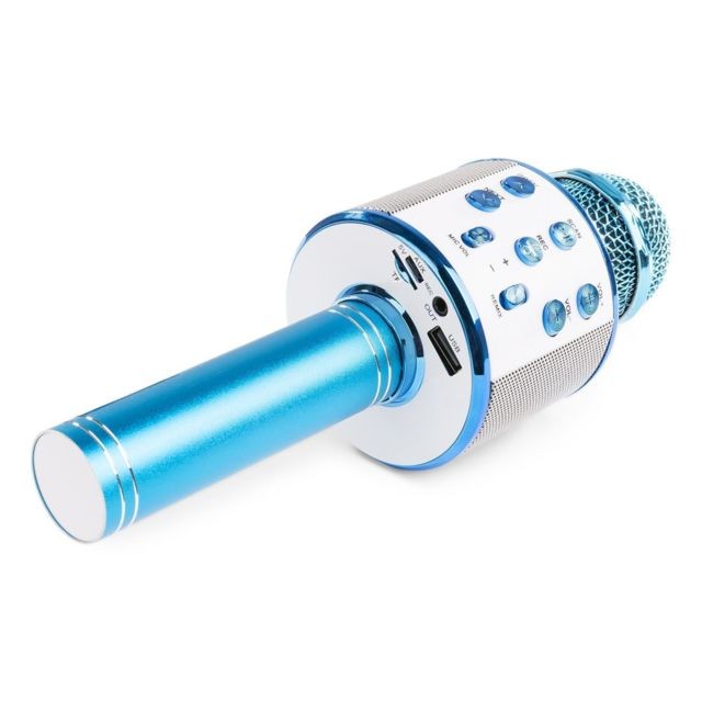 Microphone Max KM01 Micro de karaoké 2-en-1 : enceinte Bluetooth & lecteur multimédia - Bleu