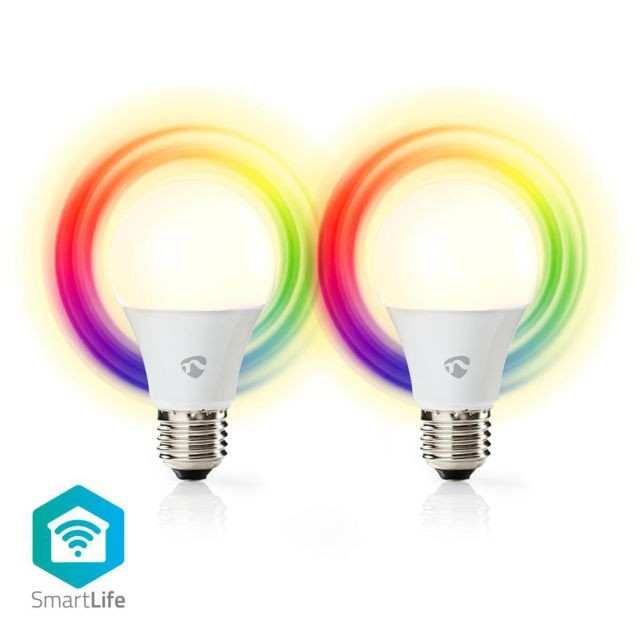 Ampoule connectée Nedis Ampoules LED Intelligentes Wi-Fi - Pleine Couleur et Blanc Chaud - E27 - Lot de 2