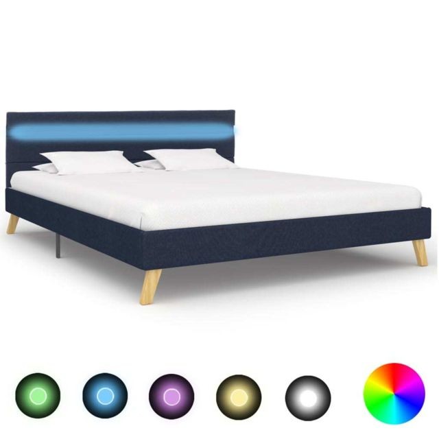 Vidaxl - vidaXL Cadre de lit avec LED Bleu Tissu 140 x 200 cm - Cadres de lit Bleu, bois foncé