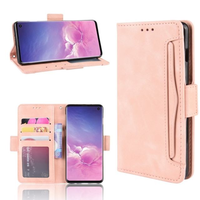 marque generique - Etui en PU avec support et plusieurs porte-cartes rose pour votre Samsung Galaxy S10 marque generique  - Accessoire Smartphone