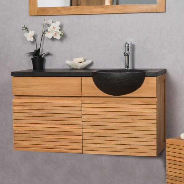 Wanda Collection - Meuble salle de bain suspendu avec vasque teck 100 CONTEMPORAIN noir - Salle de bain, toilettes