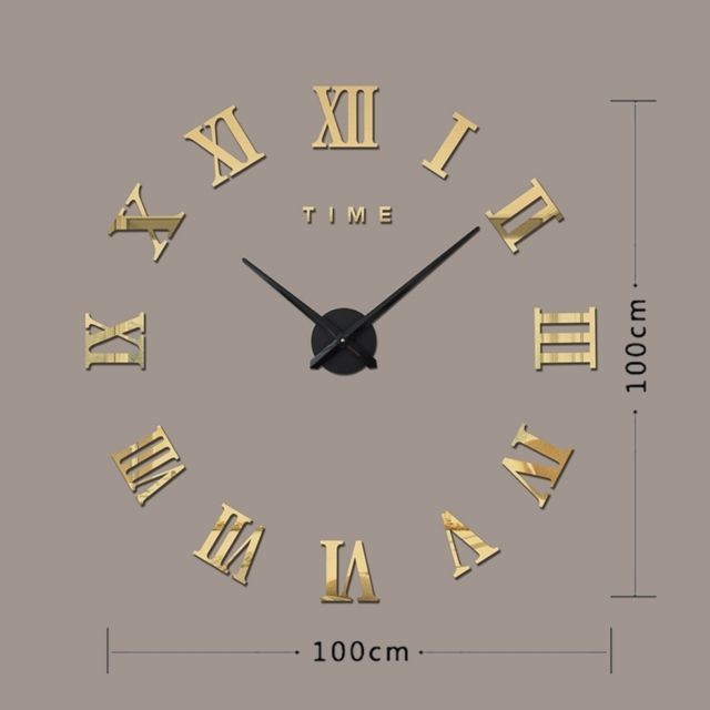 Wewoo - Horloges DIY or Chambre Décoration de la Maison Sans Cadre Chiffres Romains Grand BRICOLAGE Wall Sticker Mute Horloge, Taille: 100 * 100 cm Wewoo - Horloges, pendules Jaune moutarde