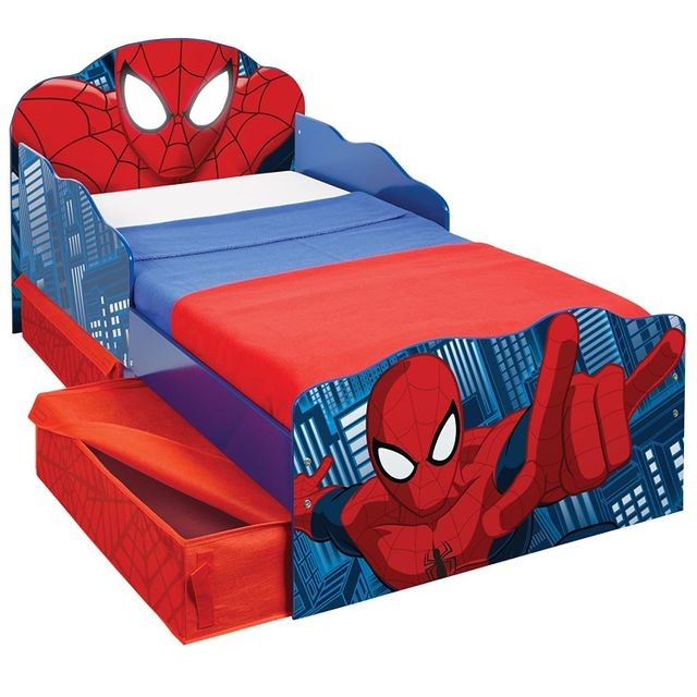 Lit enfant Lit enfant Spiderman Marvel Design tiroirs de rangement tete de lit lumineuse