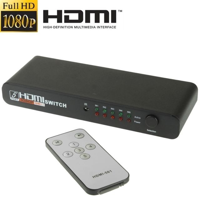 Wewoo - Switch HDMI noir Commutateur HDMI Full HD 1080P 5 Ports avec télécommande et Indicateur LED - Câble HDMI