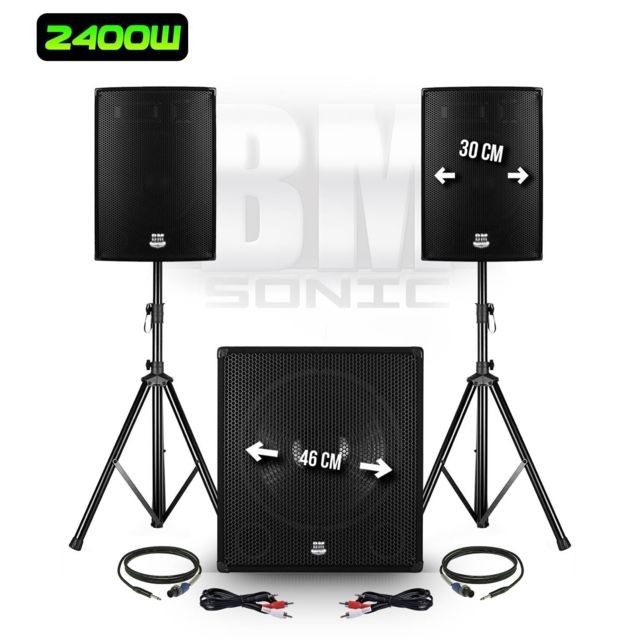 Bm Sonic - Pack sonorisation DJ 2400W - Subwoofer 46cm + 2 Enceintes 30cm + Pieds - BMS1812 - Bm Sonic