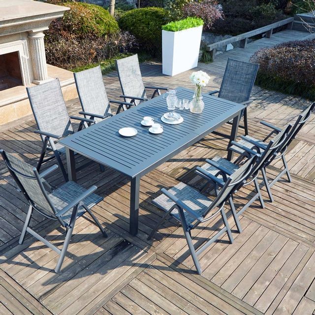 Concept Usine - Berana 8 : table de jardin extensible 10 personnes + 8 chaises en aluminium - Ensembles tables et chaises Concept Usine