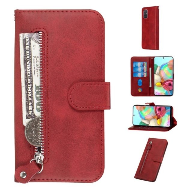 marque generique - Etui en PU poche zippée avec support rouge pour votre Samsung Galaxy A71 marque generique  - Coque, étui smartphone