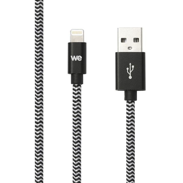 Câble Lightning WE Câble USB-C vers Lightning 2m avec Charge Rapide Power Delivery pour iPhone 11/11 Pro/XS/XR/X/8, iPad Mini 5, iPad Air 2019 en Nylon - Noir