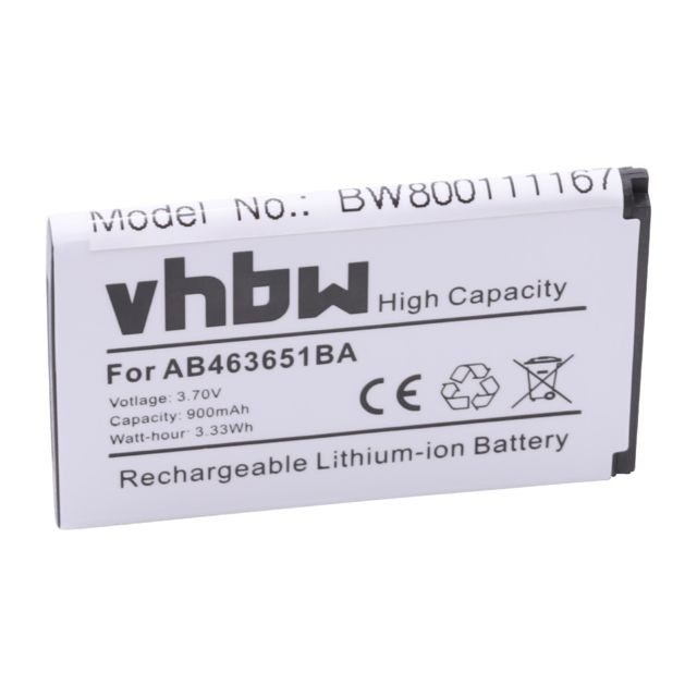 Vhbw - vhbw Li-Ion batterie 900mAh (3.7V) pour téléphone smartphone Samsung REX 70, REX 80, REX 90, REX60, REX70, REX90, REX90s, S3370, S3370 Corby 3G Vhbw  - Telephone portable 3g