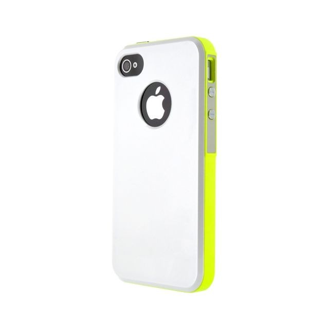 Coque, étui smartphone Blueway Coque rigide blanche et contour jaune pour iPhone 4/4S