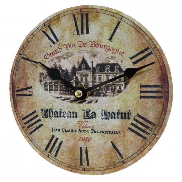 L'Héritier Du Temps - Horloge Murale Pendule Ronde en Bois et Papier Grand Vin de Bourgogne 4x16x16cm L'Héritier Du Temps  - Bonnes affaires Décoration