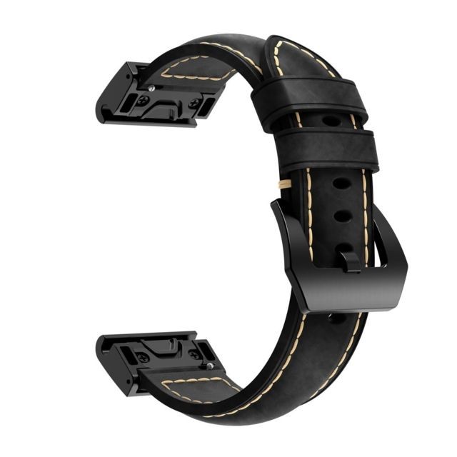 marque generique - Bracelet en cuir véritable noir pour votre Garmin Fenix 5X marque generique  - Montre et bracelet connectés