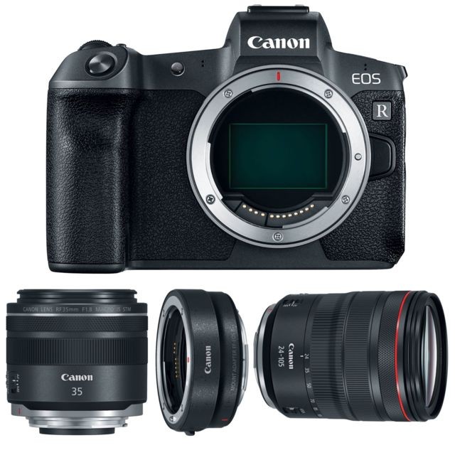Canon - CANON EOS R + RF 24-105mm F4L IS USM + RF 35mm F1.8 IS Macro STM + EF-EOS R Mount Adapter - Reflex Numérique