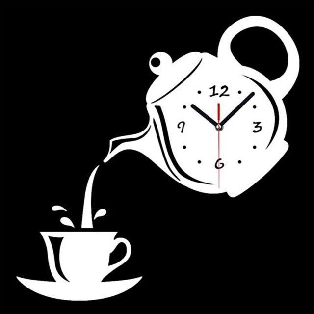 Generic - Teapot Horloge murale Effet Miroir tasse de café Forme Décoration Décoration Cuisine blanc Generic   - Grande horloge murale Réveil