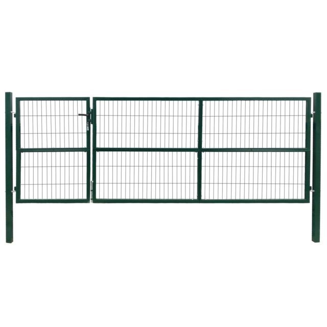 Vidaxl Portail de clôture de jardin avec poteaux 350x120 cm Acier Vert | Vert