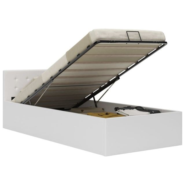 Vidaxl - vidaXL Cadre de lit à rangement hydraulique Blanc Similicuir 90x200 cm - Lit avec rangement Cadres de lit