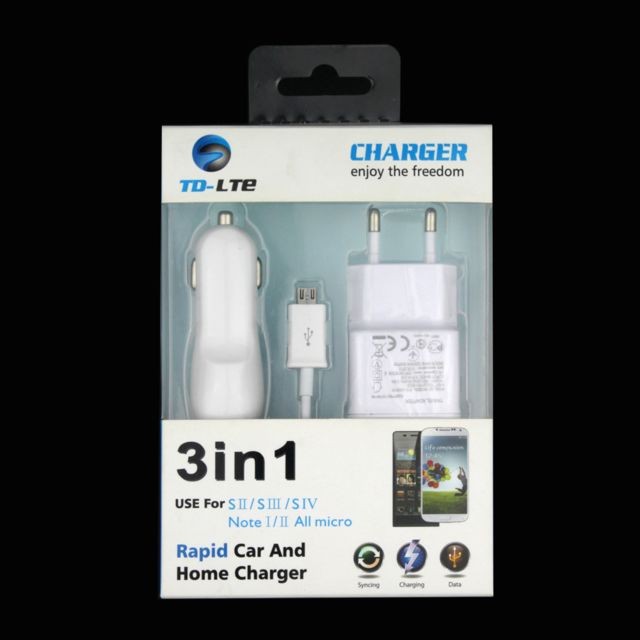 Shot - Pack Chargeur pour SONY Xperia XA Ultra Smartphone Android Micro USB (Cable Chargeur + Prise Secteur + Double Allume Cigare) Uni (BLANC) Shot  - Xperia xa blanc