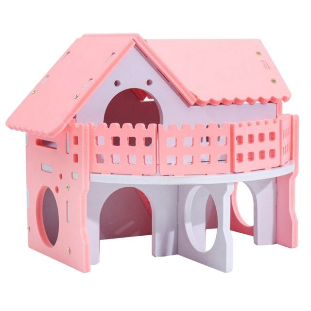 Cage pour rongeur marque generique maison Hamster bois Escalier Toboggan rose